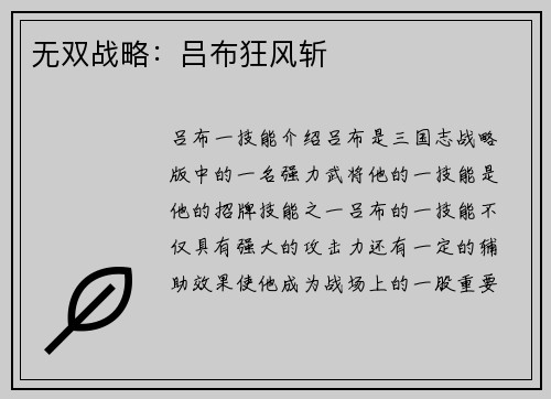 无双战略：吕布狂风斩