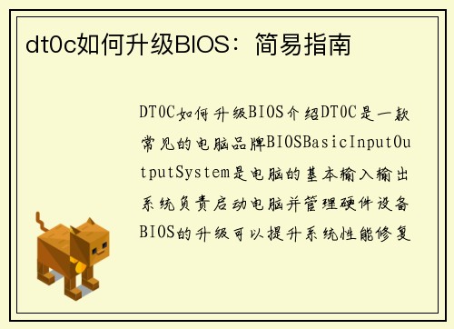 dt0c如何升级BIOS：简易指南